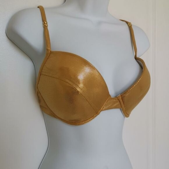 Nwt gold lame bikini two piece bathing suit swimsuit size 14 C cup - Picture 4 of 10